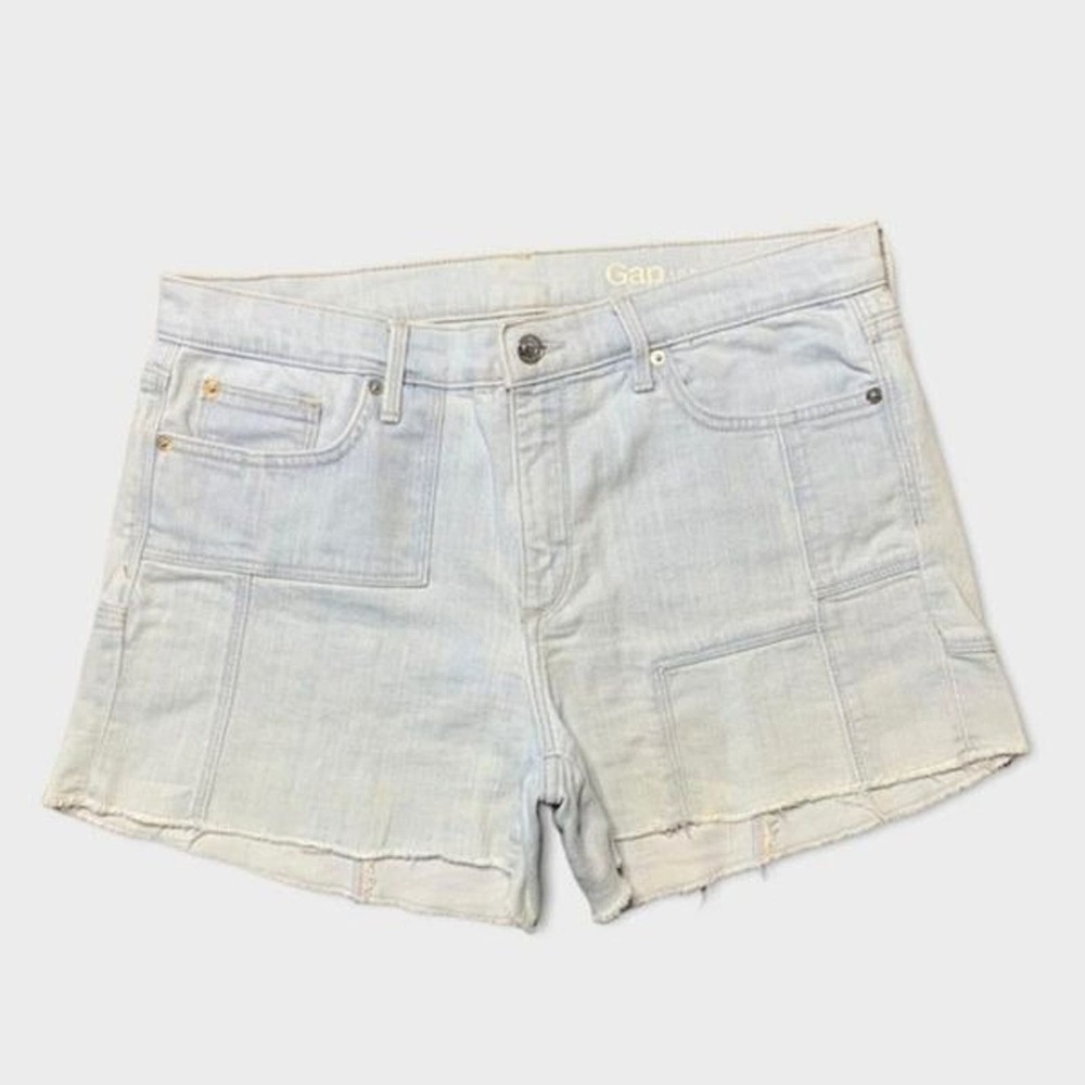 GAP Patchwork Bleached Indigo Wash Raw Hem Jean Shorts Womens Size 10